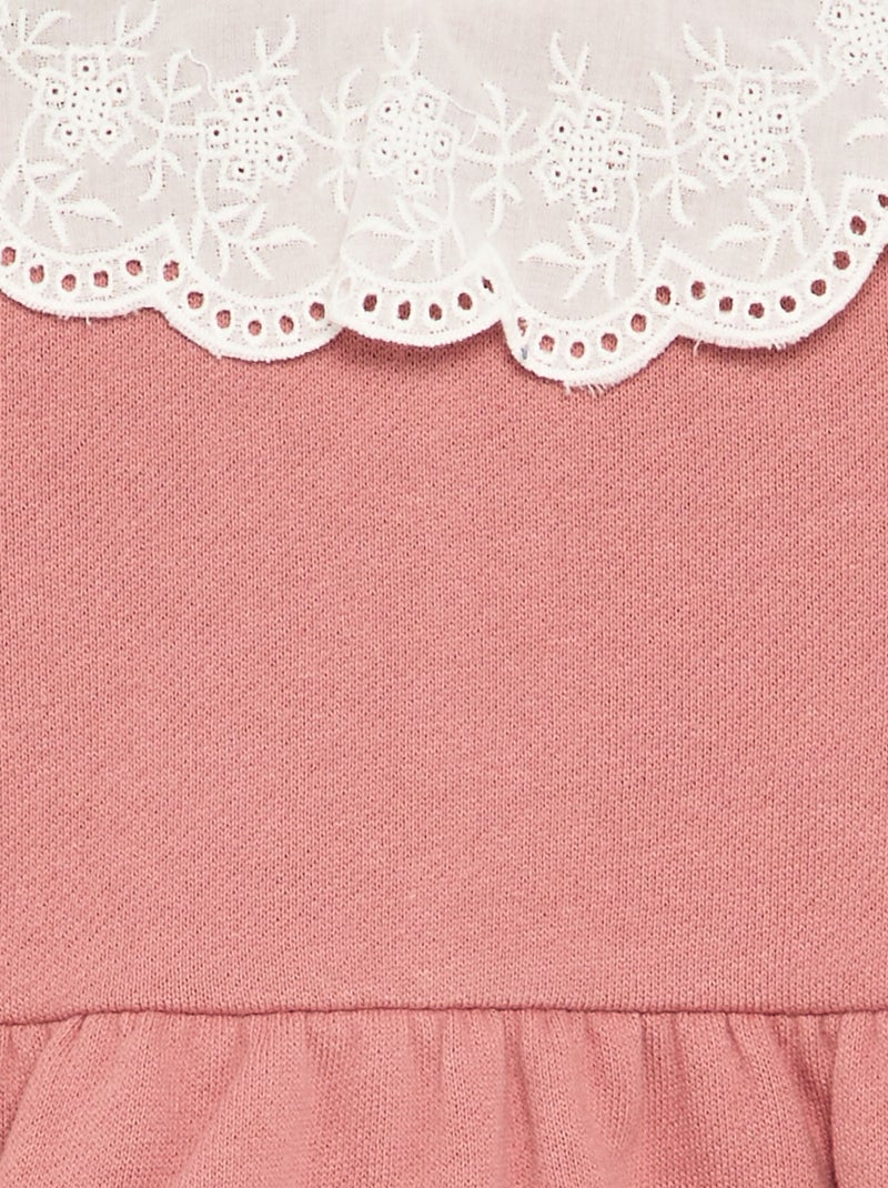 Vestido de felpa de manga larga con cuello bordado Rosa - Kiabi