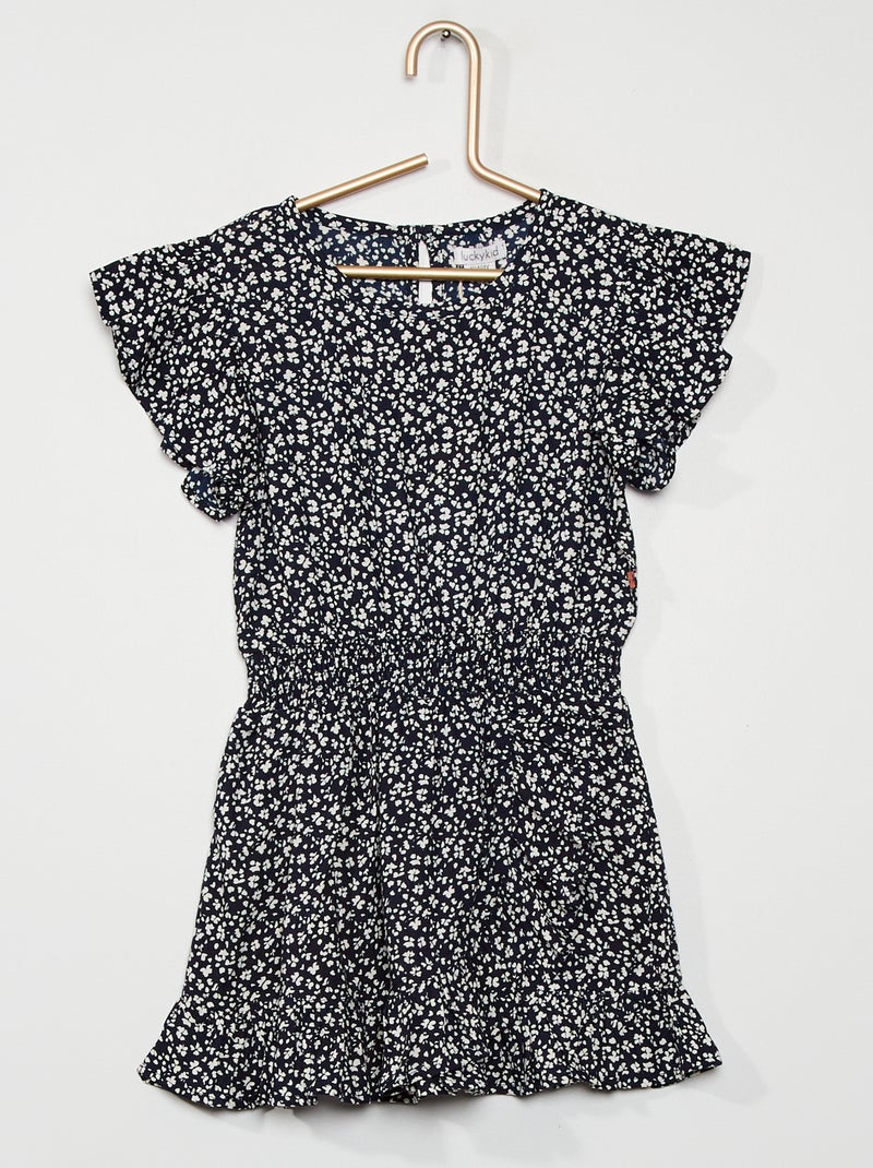 Vestido de flores azul marino - Kiabi