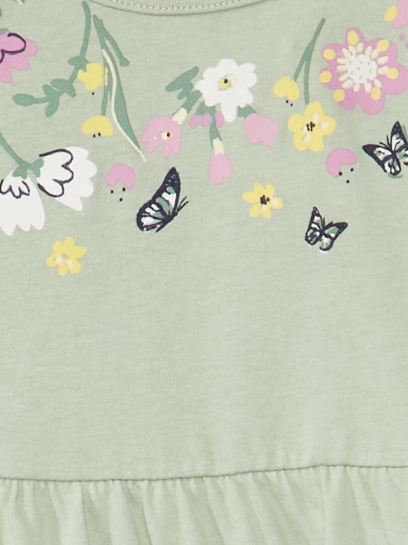 Vestido de flores con capas de volantes caqui - Kiabi