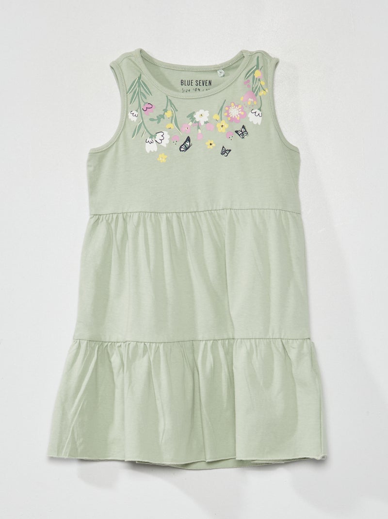 Vestido de flores con capas de volantes caqui - Kiabi