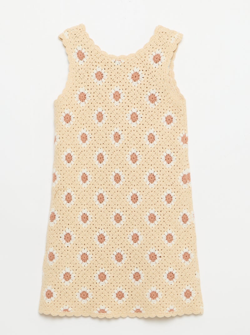 Vestido de ganchillo con estampado Beige - Kiabi
