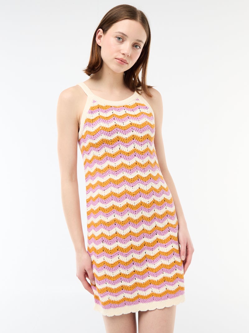 Vestido de ganchillo tricolor Beige - Kiabi