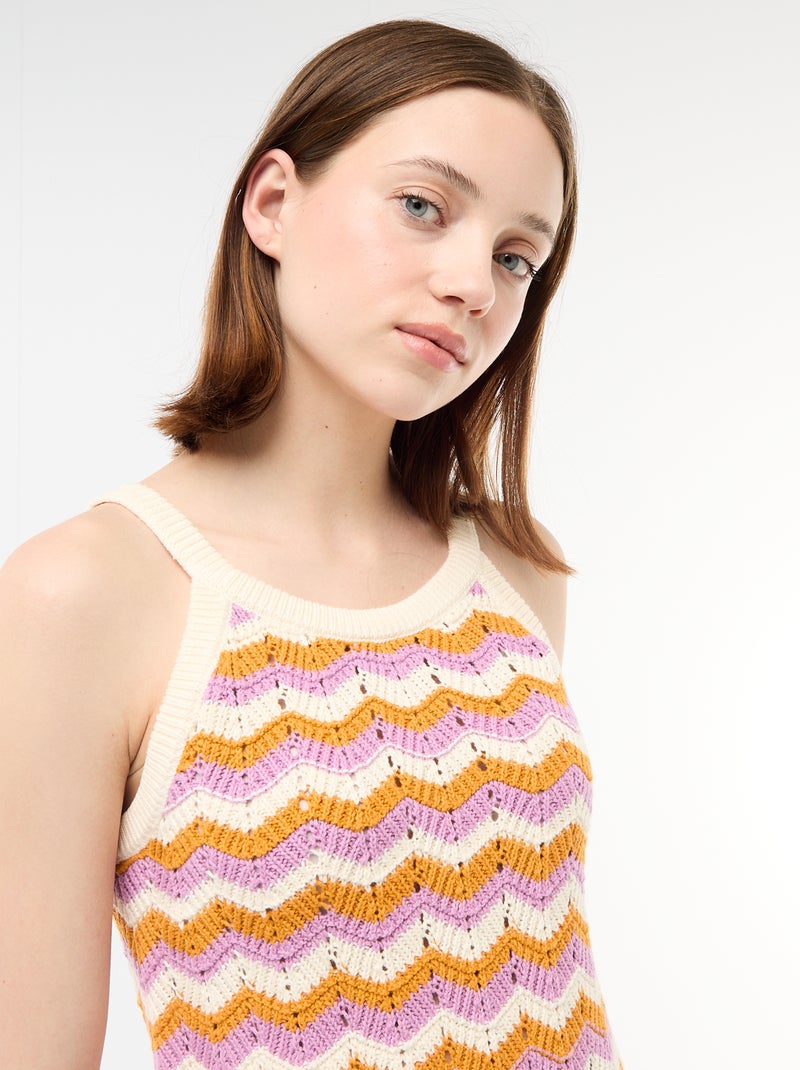 Vestido de ganchillo tricolor Beige - Kiabi