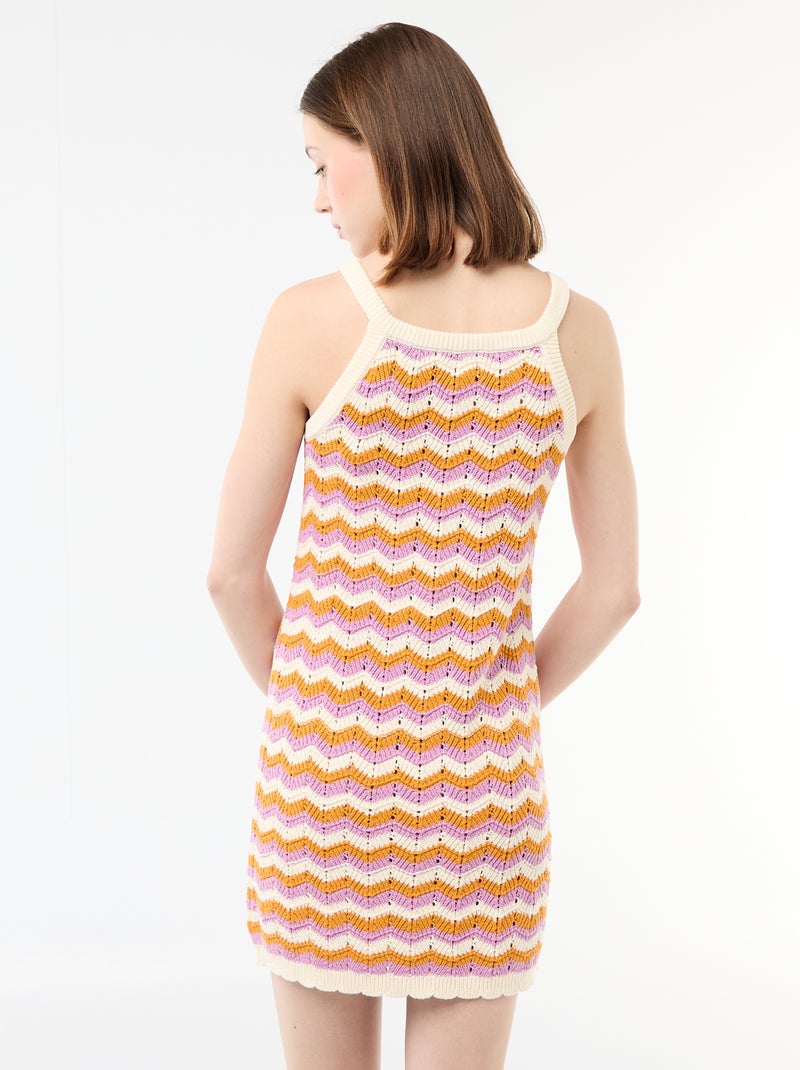 Vestido de ganchillo tricolor Beige - Kiabi