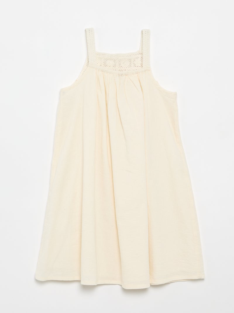 Vestido de ganchillo y crepé Blanco - Kiabi