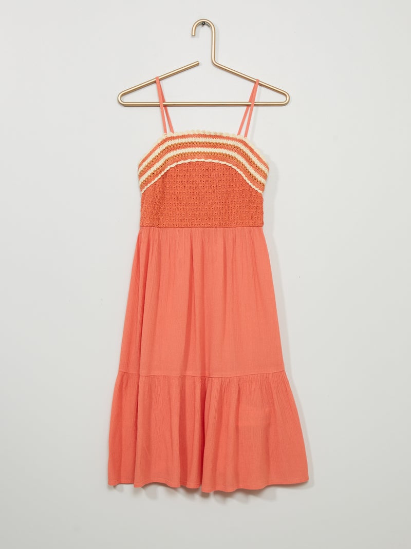 Vestido de ganchillo y crespón NARANJA - Kiabi