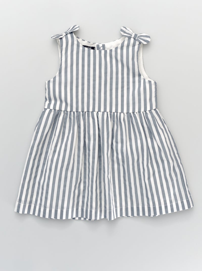 Vestido de gasa de algodón a rayas con lazos AZUL - Kiabi