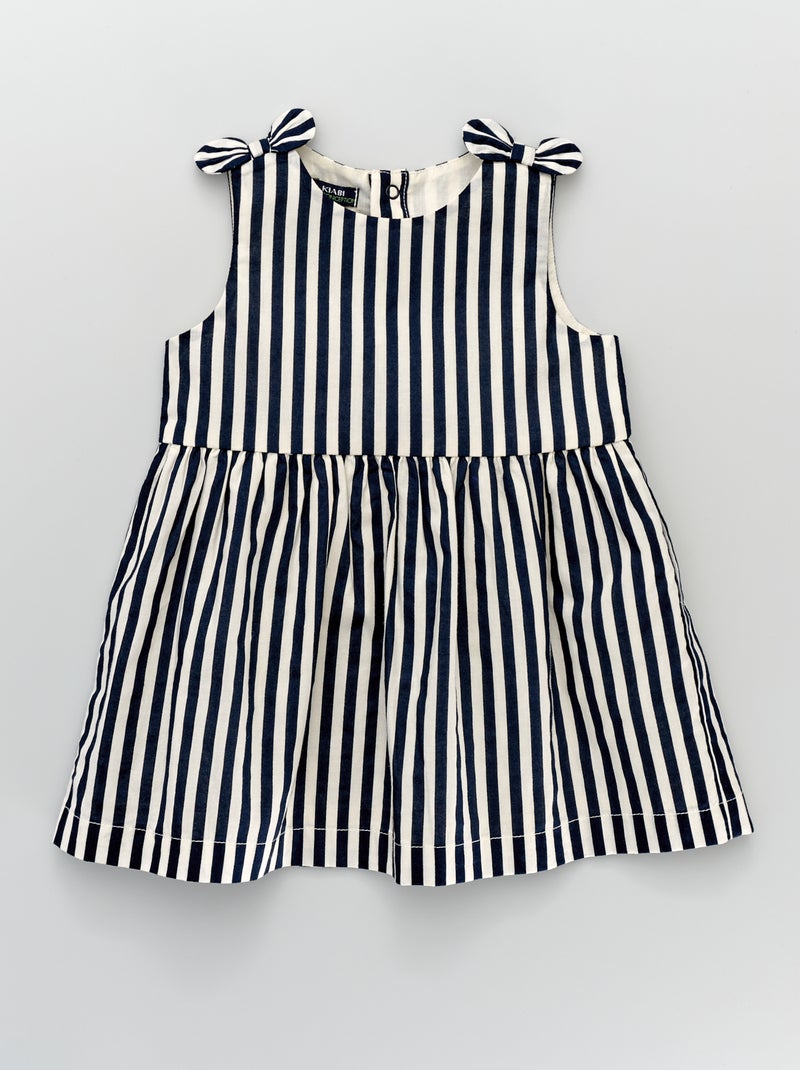 Vestido de gasa de algodón a rayas con lazos AZUL - Kiabi