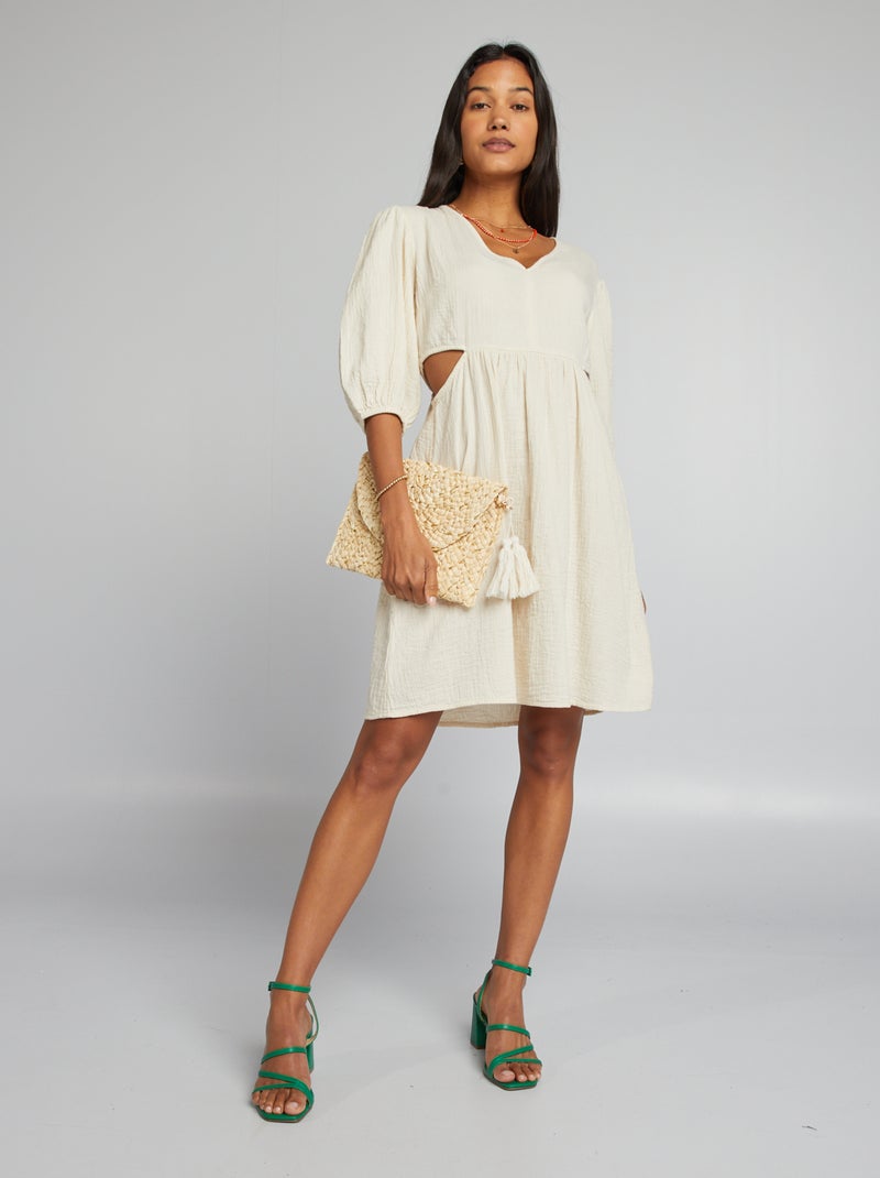 Vestido de gasa de algodón abertura BLANCO - Kiabi