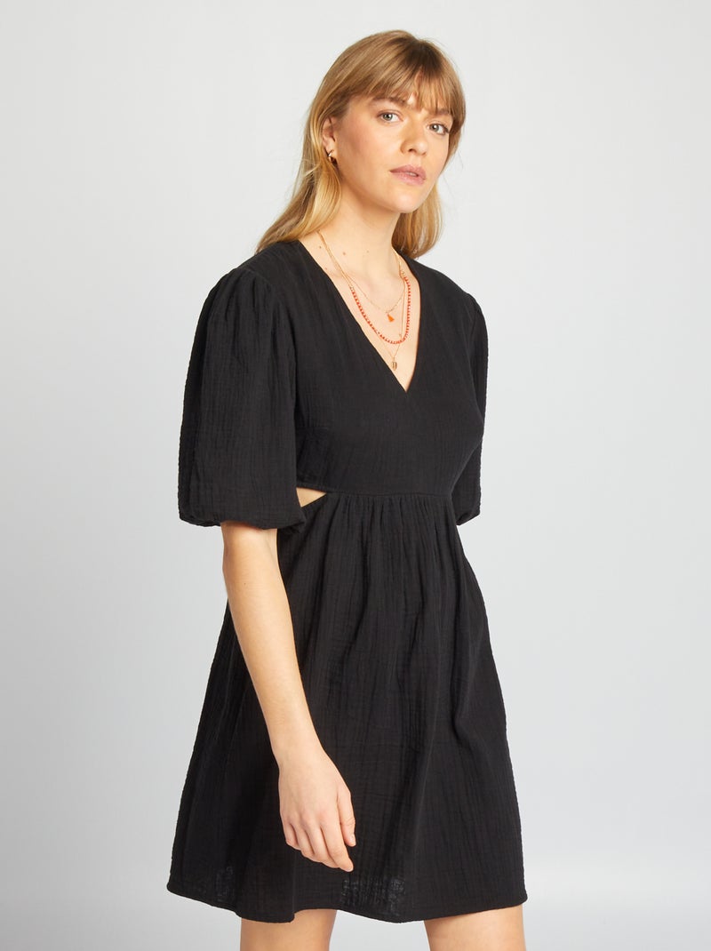 Vestido de gasa de algodón abertura negro - Kiabi