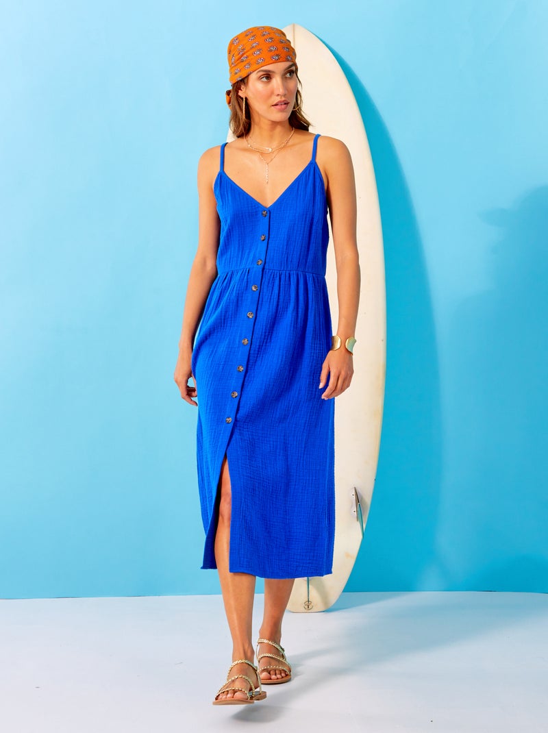 Vestido de gasa de algodón azul - Kiabi
