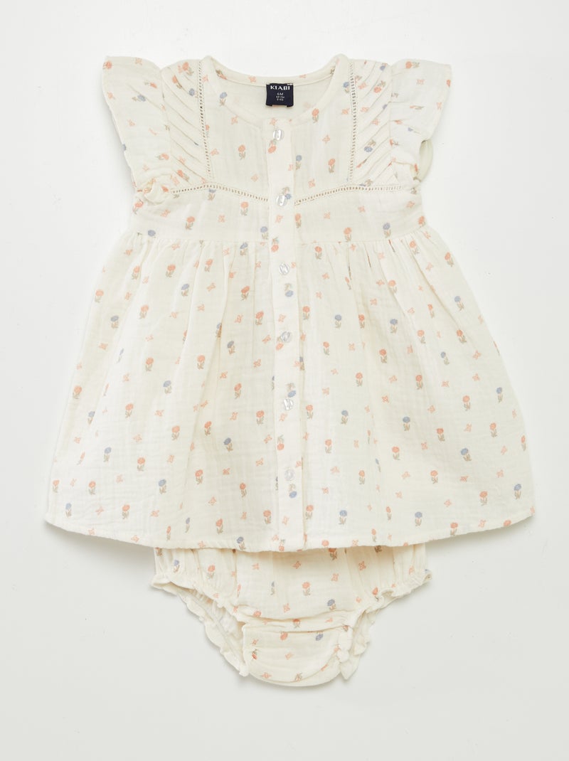 Vestido de gasa de algodón + braguita  - 2 piezas BLANCO - Kiabi