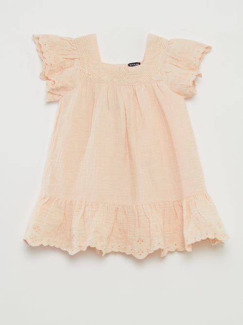 Vestido de gasa de algodón con bordado inglés - Kiabi