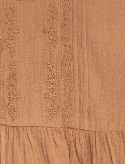 Vestido de gasa de algodón con bordado - Kiabi