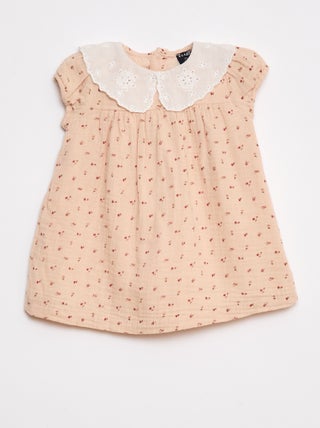 Vestido de gasa de algodón con cuello bebé