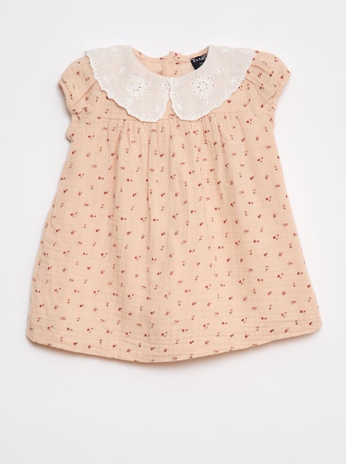 Vestido de gasa de algodón con cuello bebé - Kiabi