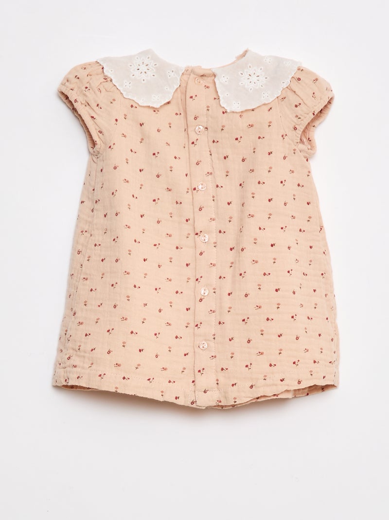 Vestido de gasa de algodón con cuello bebé Beige - Kiabi