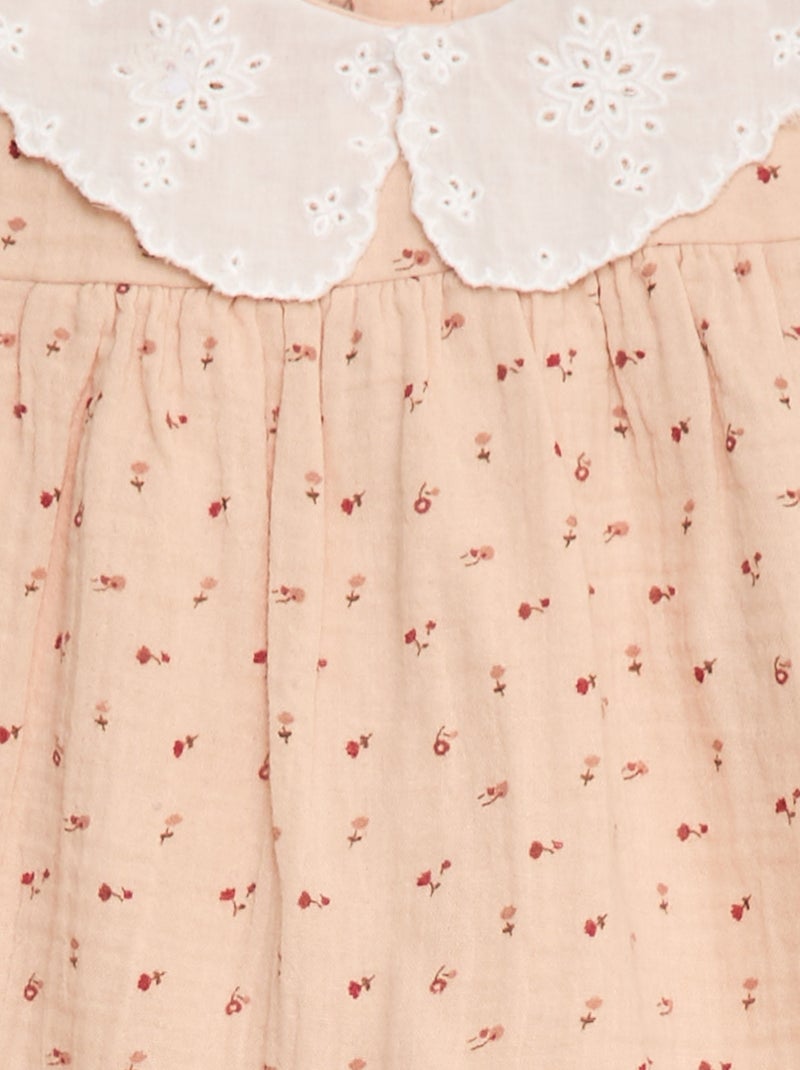 Vestido de gasa de algodón con cuello bebé Beige - Kiabi
