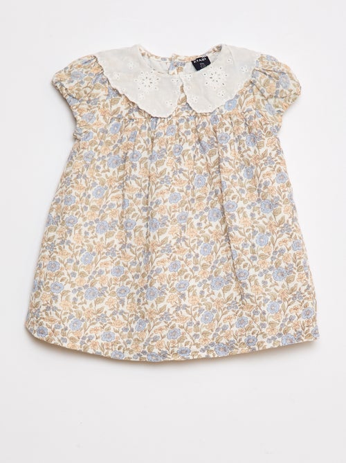 Vestido de gasa de algodón con cuello bebé - Kiabi
