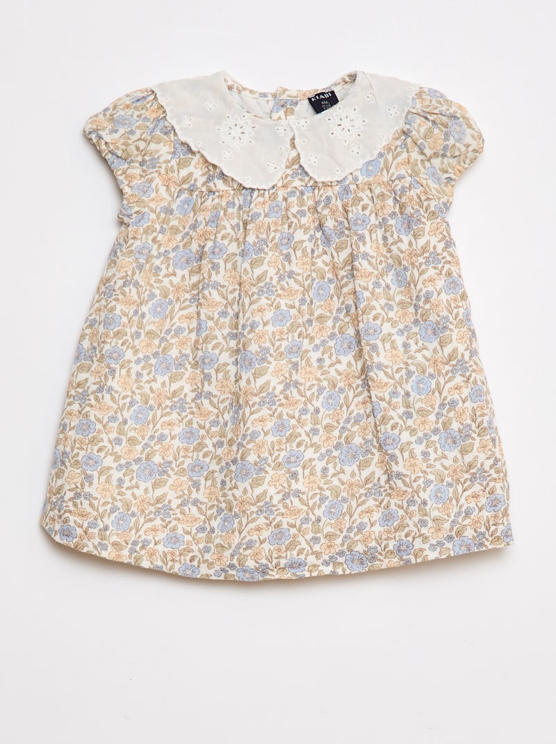 Vestido de gasa de algodón con cuello bebé Blanco - Kiabi