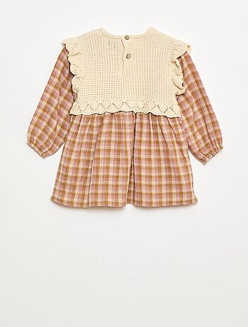 Vestido de gasa de algodón con efecto 2 en 1 chaleco de crochet