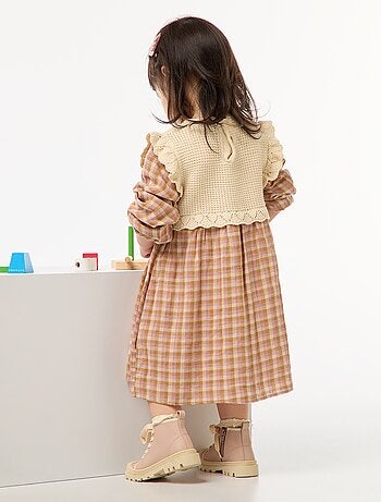 Vestido de gasa de algodón con efecto 2 en 1 chaleco de crochet
