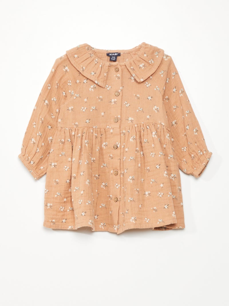 Vestido de gasa de algodón con estampado de flores ROSA - Kiabi