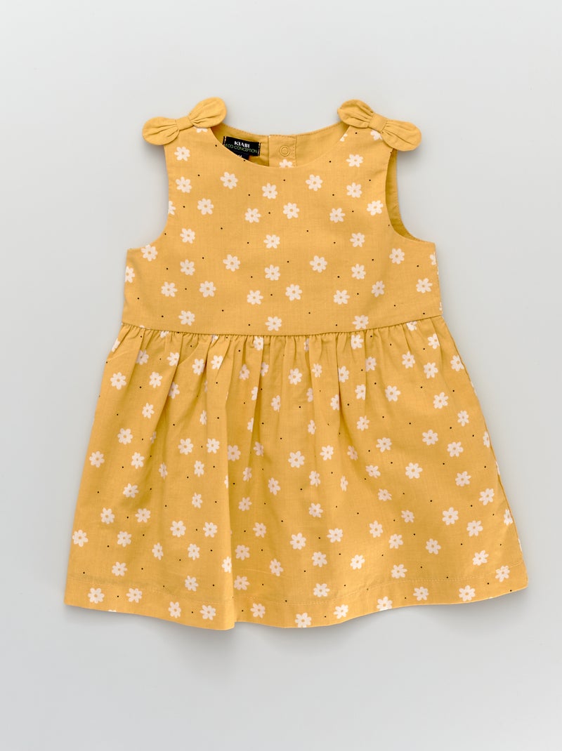 Vestido de gasa de algodón con lazos y estampado de 'flores' AMARILLO - Kiabi