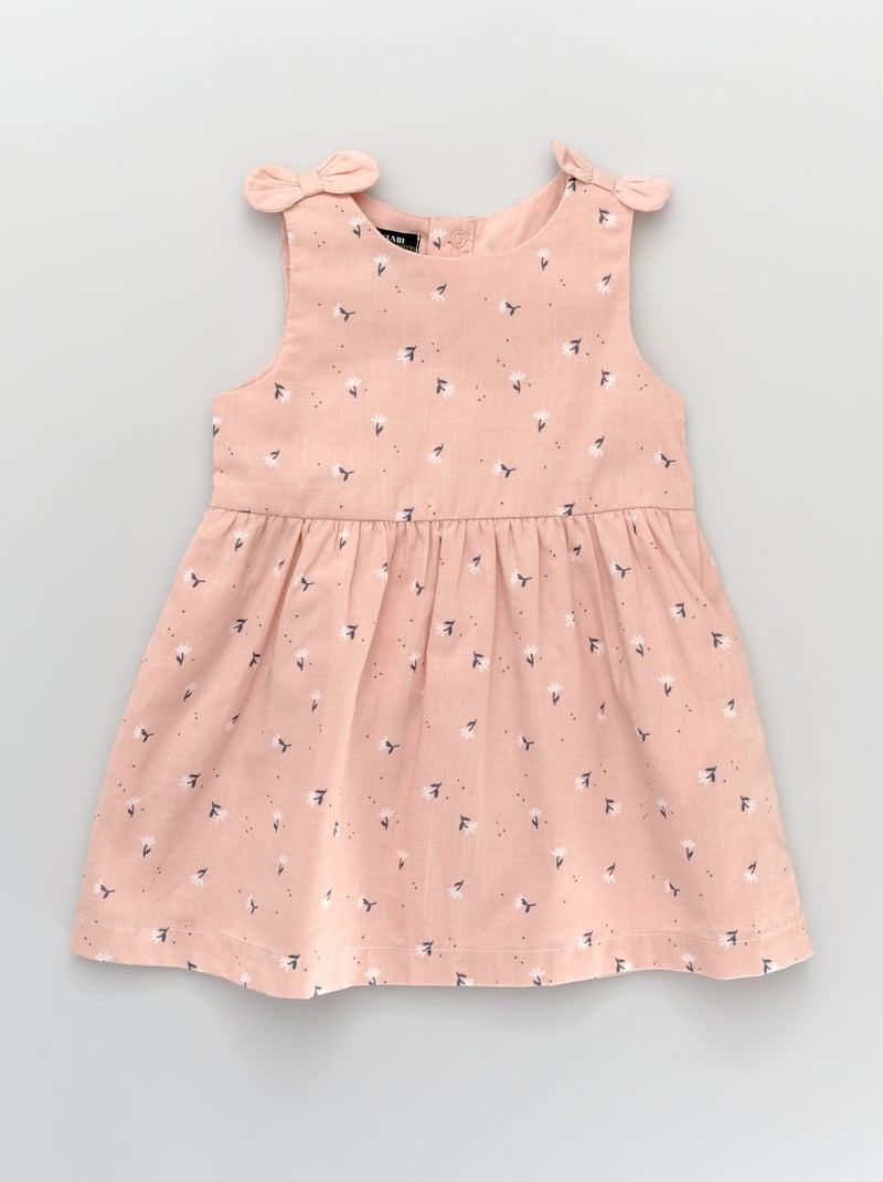 Vestido de gasa de algodón con lazos y estampado de 'flores' ROSA - Kiabi