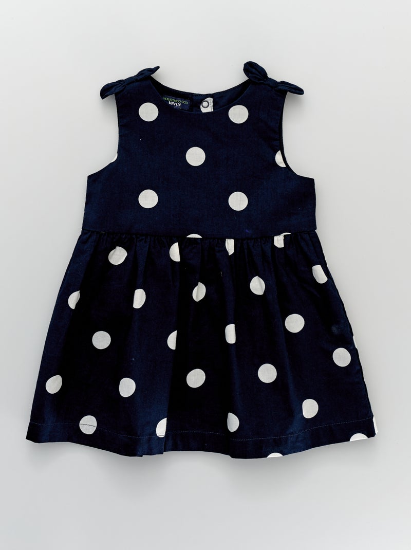 Vestido de gasa de algodón con lazos y estampado de lunares AZUL - Kiabi