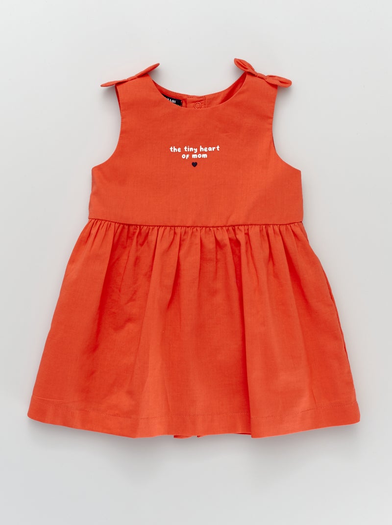 Vestido de gasa de algodón con lazos y mensaje estampado ROSA - Kiabi