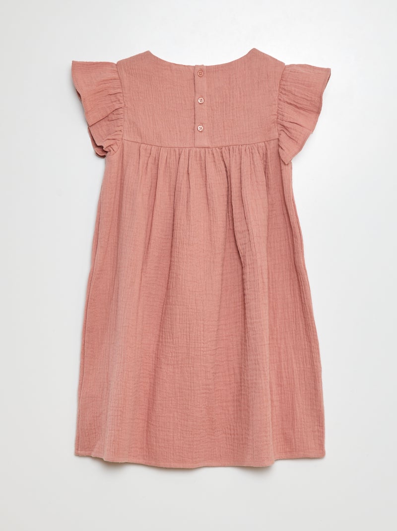 Vestido de gasa de algodón con motivos de ganchillo ROSA - Kiabi