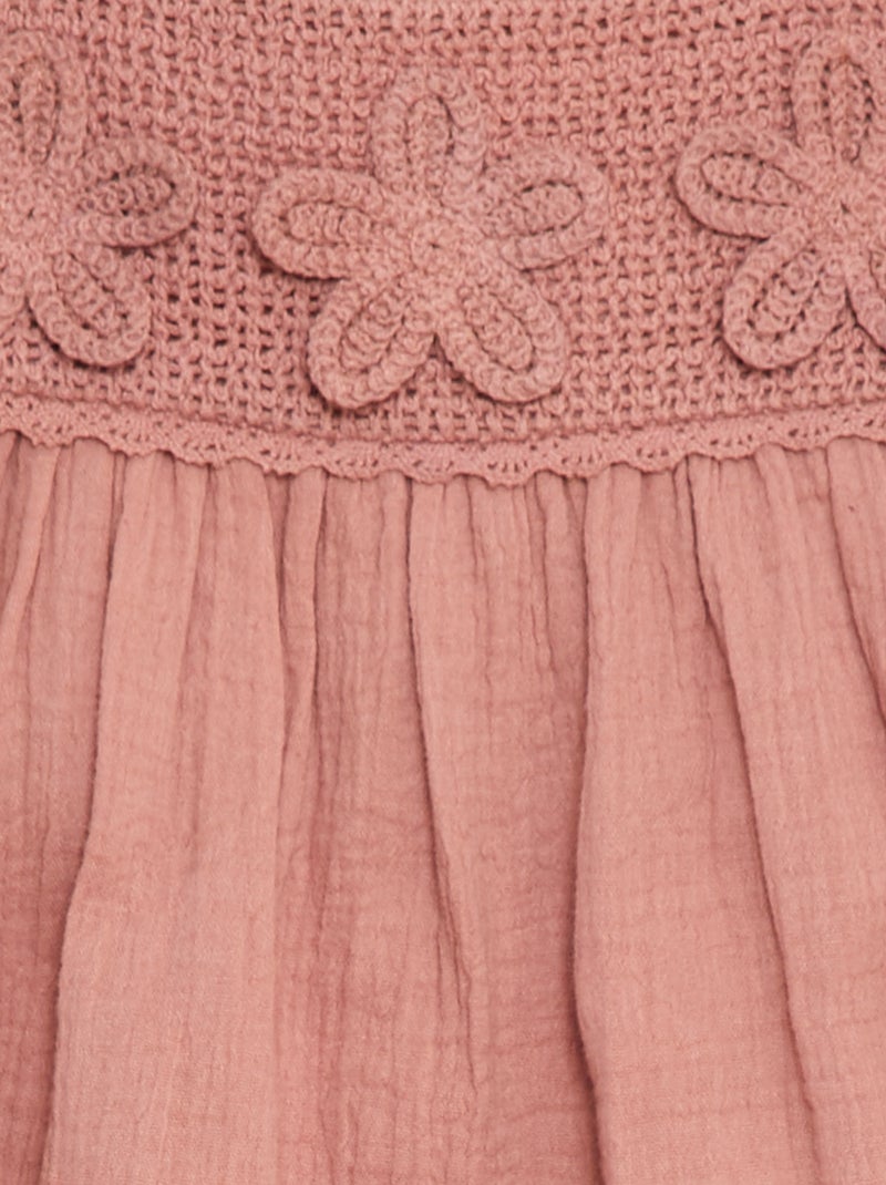 Vestido de gasa de algodón con motivos de ganchillo ROSA - Kiabi