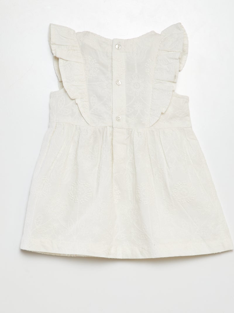 Vestido de gasa de algodón con volantes BLANCO - Kiabi