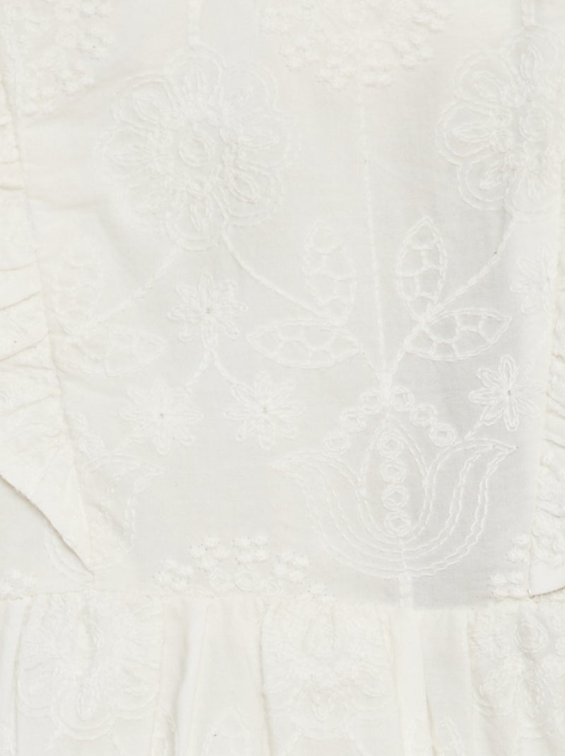Vestido de gasa de algodón con volantes BLANCO - Kiabi