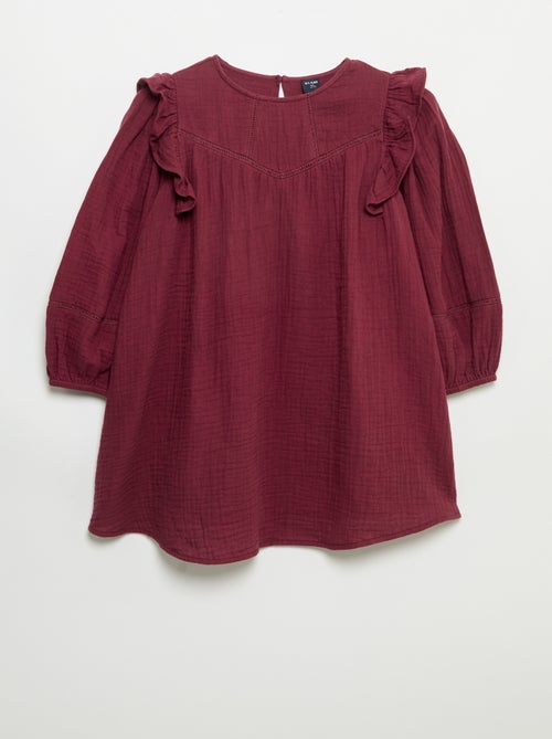 Vestido de gasa de algodón con volantes en las sisas - Kiabi