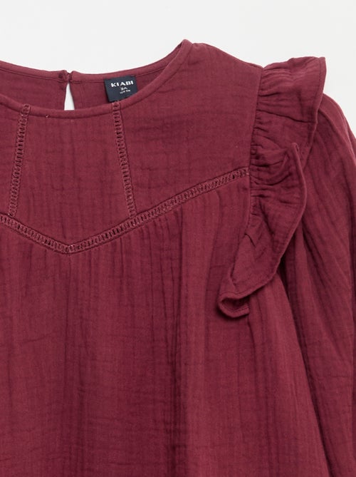 Vestido de gasa de algodón con volantes en las sisas - Kiabi