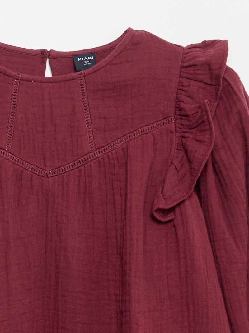 Vestido de gasa de algodón con volantes en las sisas Purpura - Kiabi