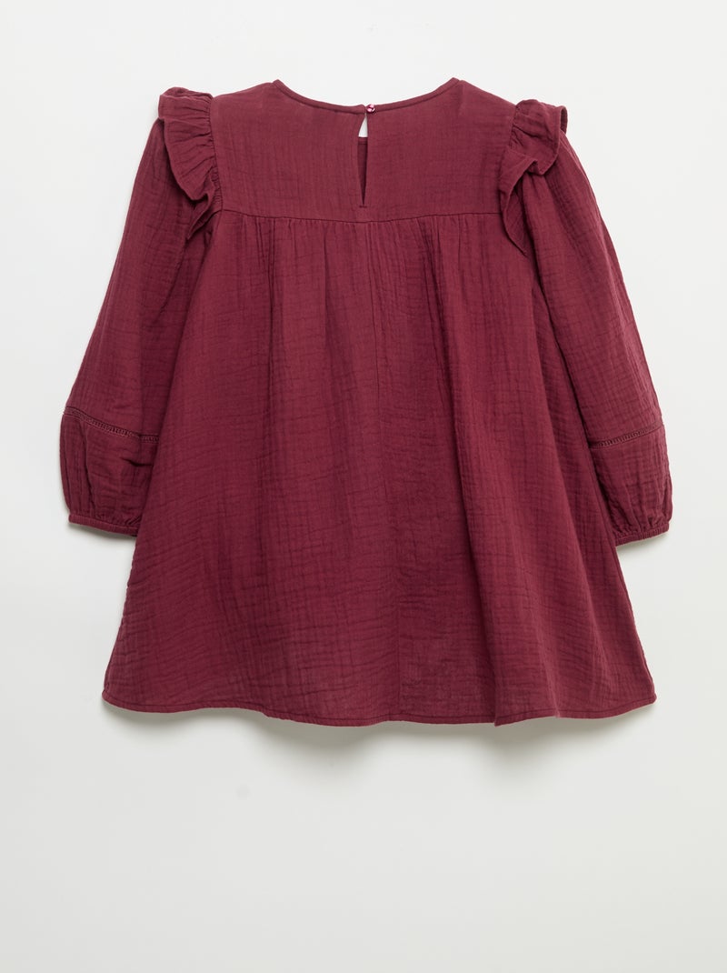 Vestido de gasa de algodón con volantes en las sisas Purpura - Kiabi