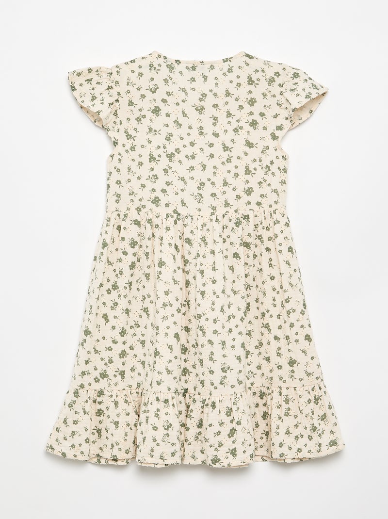 Vestido de gasa de algodón estampado Kaki - Kiabi