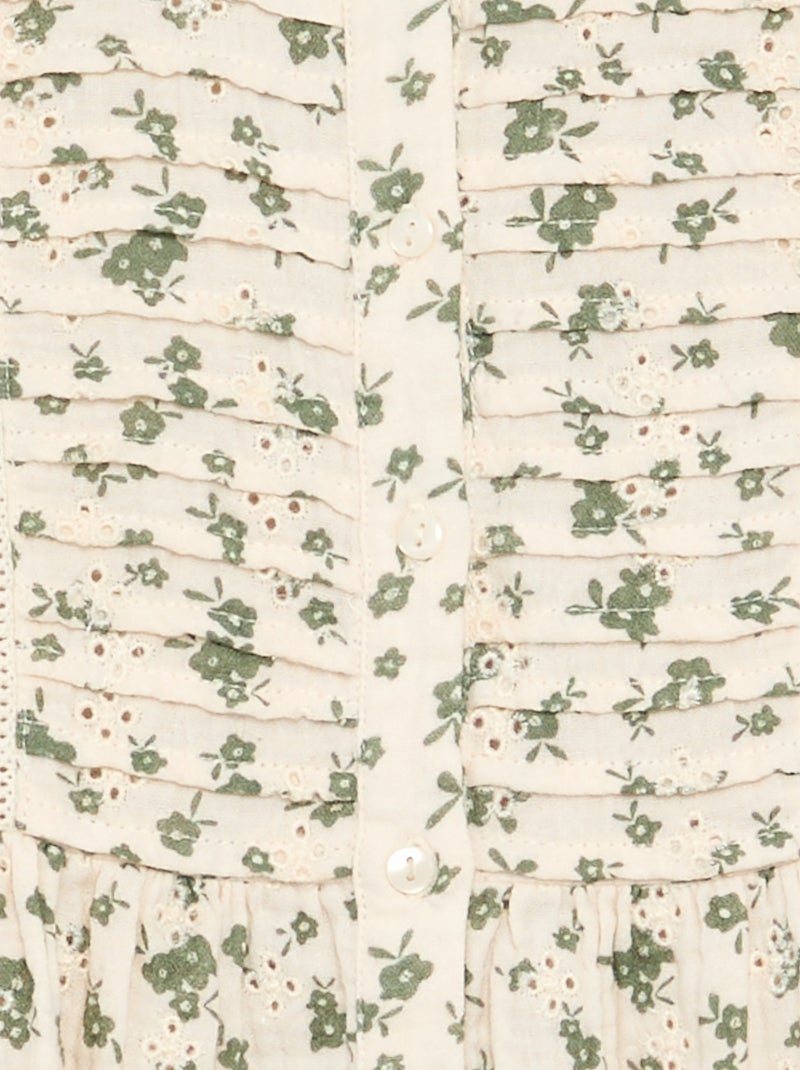 Vestido de gasa de algodón estampado Kaki - Kiabi