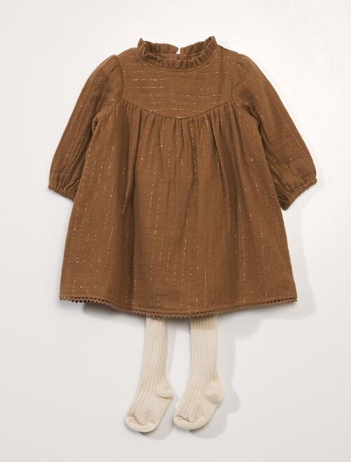 Vestido de gasa de algodón + leotardos - 2 piezas - Kiabi