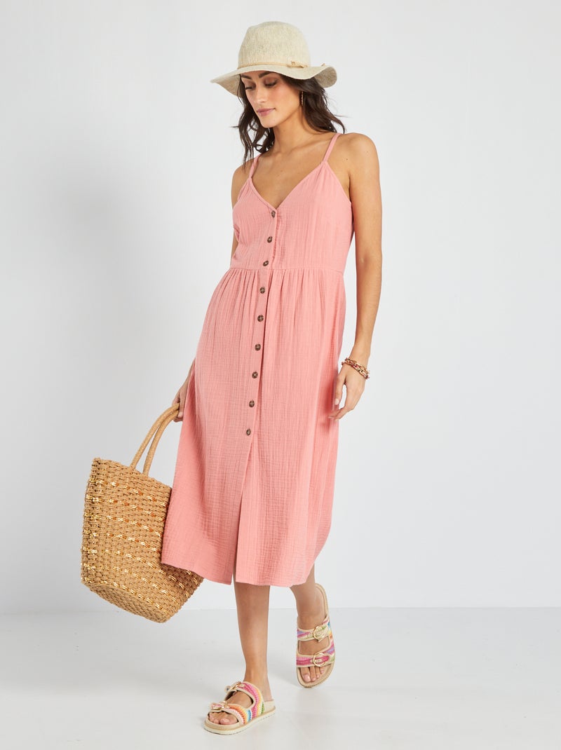 Vestido de gasa de algodón rosa - Kiabi