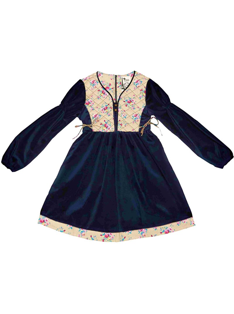 Vestido de Invierno para Niña | Terciopelo Azul Marino, Floral Rosa | MARGOT Azul marino - Kiabi