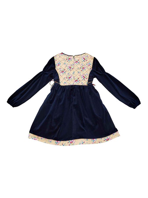Vestido de Invierno para Niña | Terciopelo Azul Marino, Floral Rosa | MARGOT - Kiabi