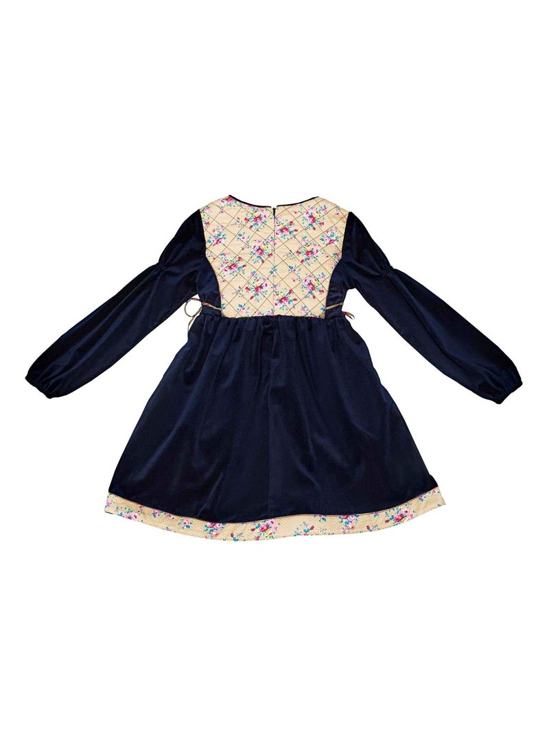 Vestido de Invierno para Niña | Terciopelo Azul Marino, Floral Rosa | MARGOT Azul marino - Kiabi