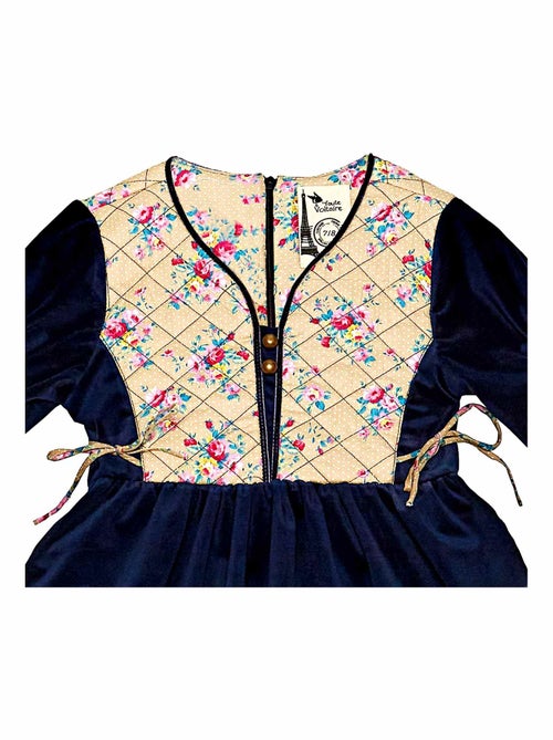 Vestido de Invierno para Niña | Terciopelo Azul Marino, Floral Rosa | MARGOT - Kiabi