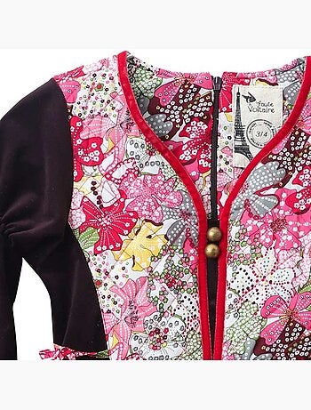 Vestido de Invierno para Niña | Terciopelo Marrón con Flores Liberty Rojas | MARGOT