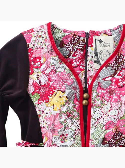 Vestido de Invierno para Niña | Terciopelo Marrón con Flores Liberty Rojas | MARGOT - Kiabi