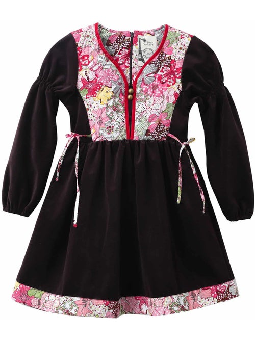 Vestido de Invierno para Niña | Terciopelo Marrón con Flores Liberty Rojas | MARGOT - Kiabi
